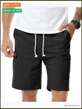 Men's Linen Shorts Elastic Waist Drawstring Lightweight Casual Multi-Pocket